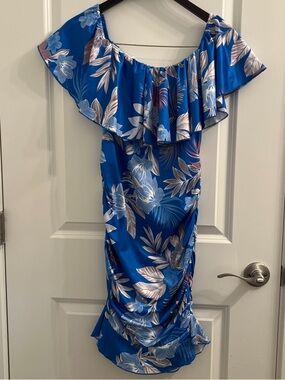 Blue Floral Off-Shoulder Mini Dress